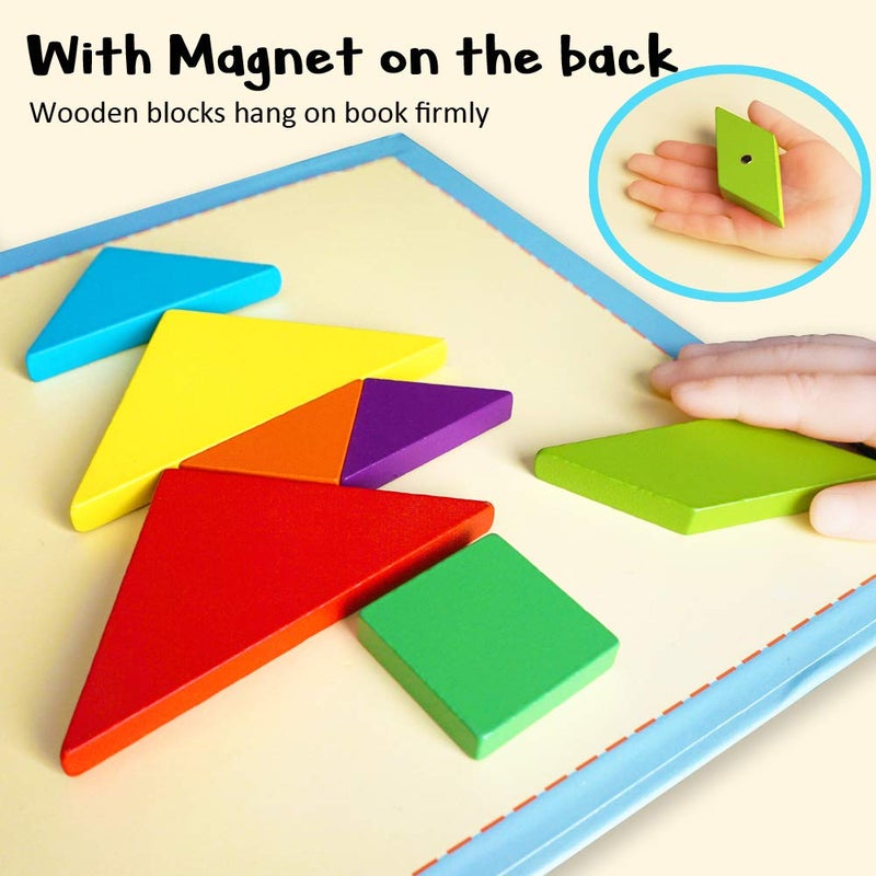 Beestech Wooden Tangram Puzzle Book, Travel Games for Kids in Car, Plane or Take Out for Restaurant, Educational Learning Puzzles Toys, On The Go Toys for Kids, Boys, Girls 3,4,5,6,7,8 Years Old - Image 5